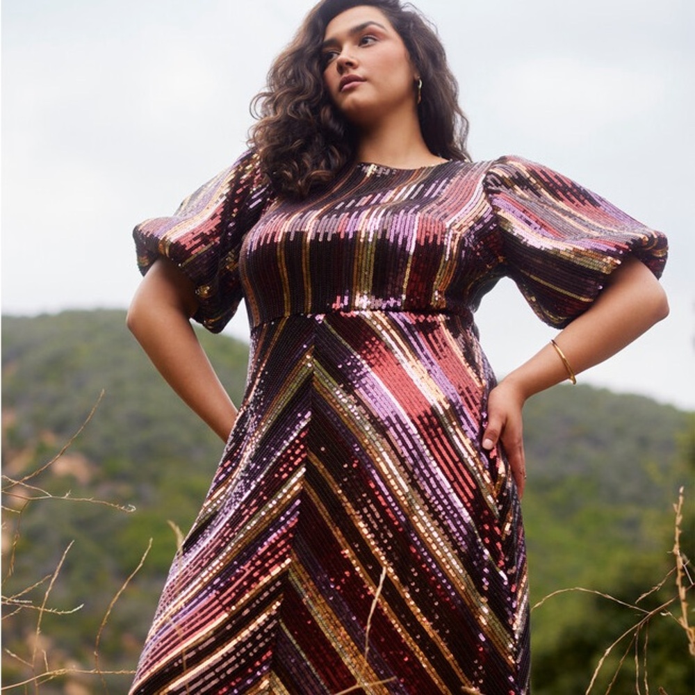 Eloquii sequin dress with puff sleeve